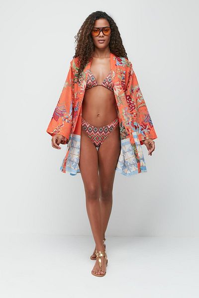 C&City Kimono Pareo Strandkleid 22412 Orange/Grün