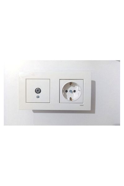 orka elektrik Viko Karre White Double Set Tv (F Connector) Satellite Socket, Grounded Socket