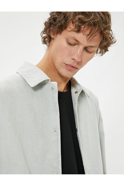 Koton Βαμβακερό τζιν πουκάμισο Oversize - Λεπτομέρεια τσέπης και δέσιμο στη μέση