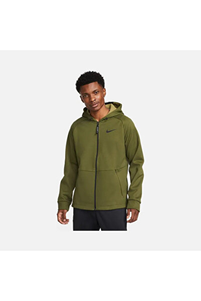 Nike Pro Therma-Fit Adv Men's Green Hooded Sweatshirt - Full Zip, Zippered Dd...