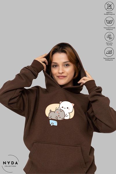 Nyda Collections Φούτερ Unisex με μακρυμάνικη κουκούλα Bubu Dudu - Βαμβακερό μεγάλο μέγεθος
