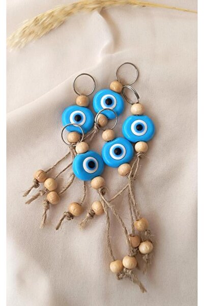Hd Marketim 5 bucăți breloc cu mărgele cu ochi albastru - amuletă din lemn, o...