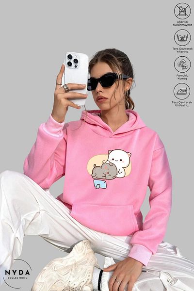 Nyda Collections Φούτερ Unisex με μακρυμάνικη κουκούλα Bubu Dudu - Βαμβακερό μεγάλο μέγεθος