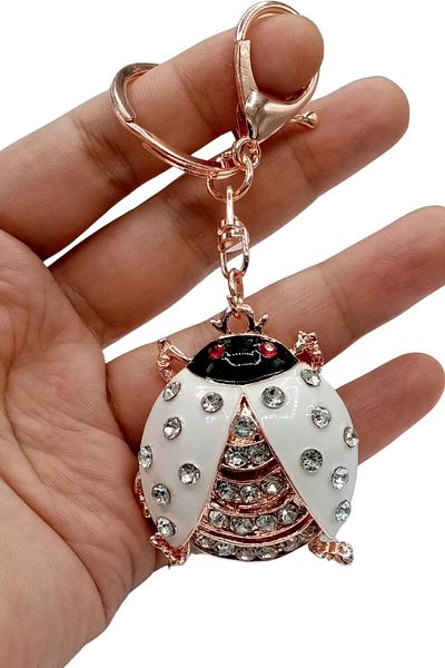 Dünyadan Hediyeler White Crystal Stone Ladybug - Keychain No.1