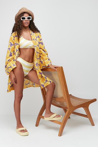 C&City Kimono Pareo Strandkleid 22412 Gelb/Lila