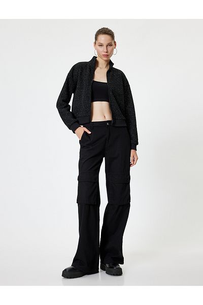 Koton Cardigan bomber cu fermoar cu guler cu sclipici - nervurat
