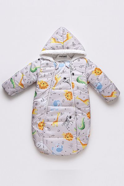 MAİBELLA Plush Winter Jumpsuit for Baby Boy Girl - Astronaut Cosmonaut with Forest Animal Figure and Zipper