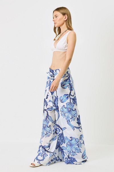 C&City Marineblau/weiße Pareo-Hose für Damen 9078 – Taillengürtel-Detail