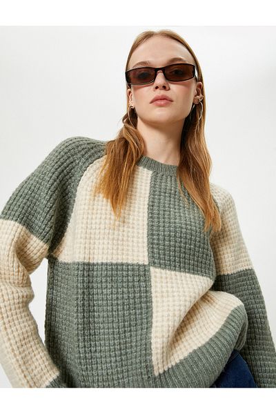 Koton Color Blocked Sweater - Crew Neck, Long Sleeve