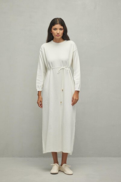 Fahhar Ecru Mercerized Basic Dress