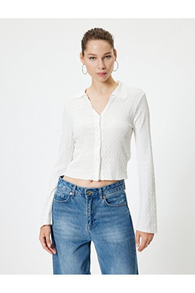 Koton Long Sleeve Textured Buttoned Shirt Collar T-Shirt Wrinkled