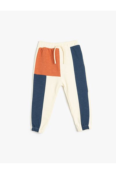 Koton Cotton Raised Color-Blocking Jogger Sweatpants with Tie-Up Waist