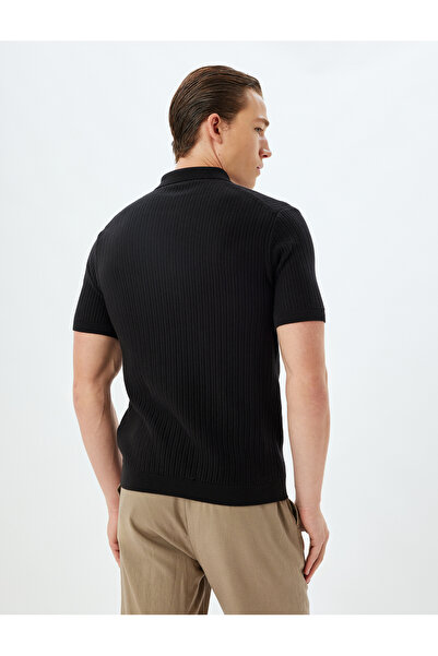 Koton Strick-T-Shirt mit Polokragen, Basic, kurzärmelig, strukturierte Baumwolle