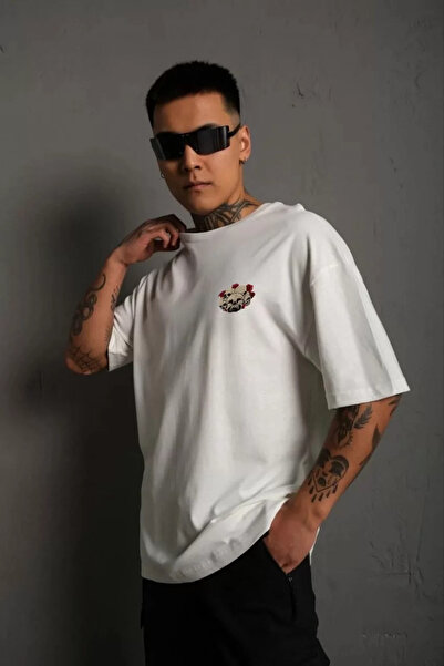 LUMİART Tricou oversize cu imprimeu unisex cu guler rotund - alb