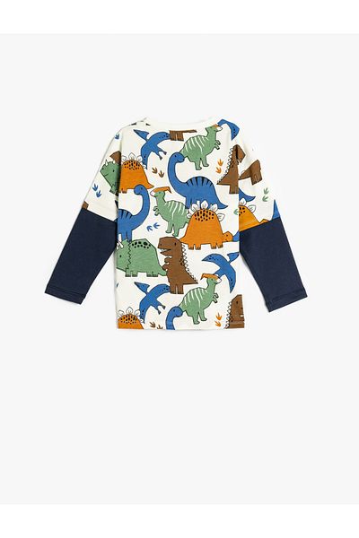 Koton Dinosaur Printed Long Sleeve T-Shirt - Crew Neck