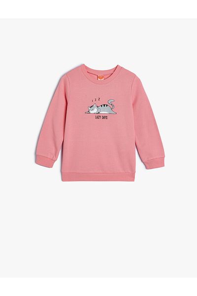 Koton Cat Printed Cotton Crew Neck Sweatshirt - Raster