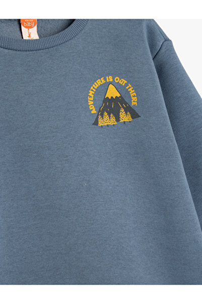 Koton Baskılı Sweatshirt Bisiklet Yaka Uzun Kollu Şardonlu