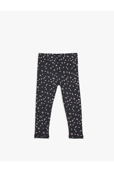 Koton Cotton Ribbed Floral Patterned Leggings - Elastic Waist