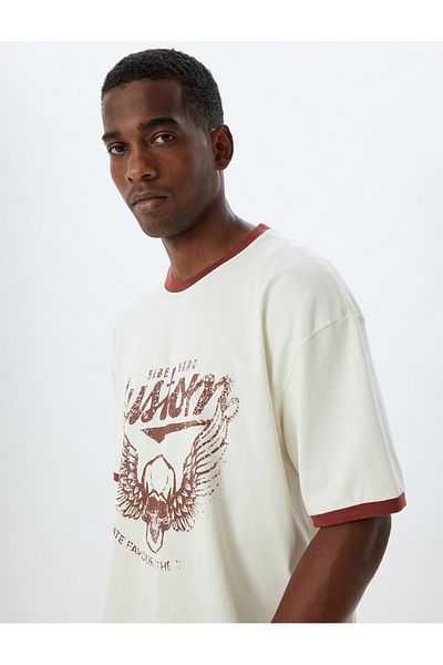 Koton Skull Printed Oversize Cotton T-shirt - Crew Neck, Short Sleeve