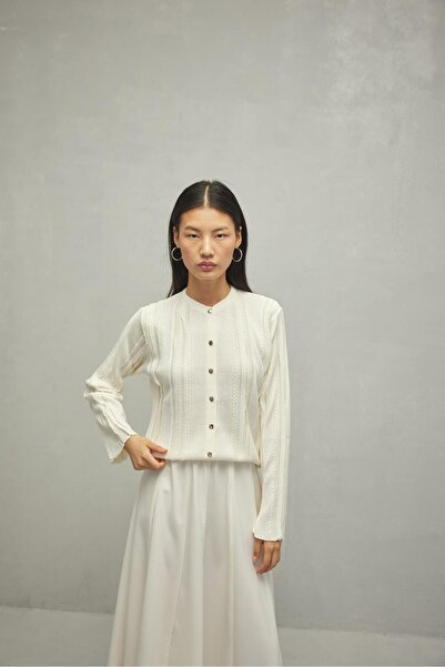 Fahhar Ecru Glitter Cardigan