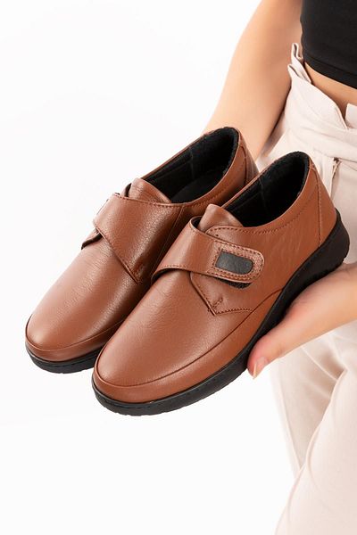 ARTI ARTI AYAKKABI Plus-Artı001-1831 Genuine Leather Orthopedic Velcro Women's Tan Shoes