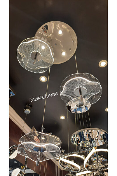 Eczekahome Led aydınlatmalı 3 kollu modern avize krom