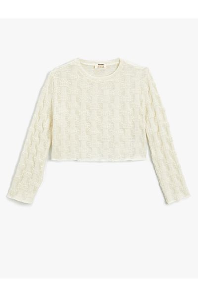 Koton Long Sleeve Crew Neck Crop Sweatshirt