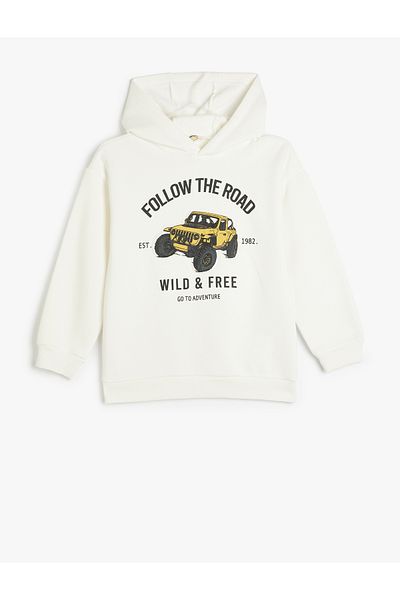 Koton Hooded Sweatshirt Long Sleeve Print Detailed Raised