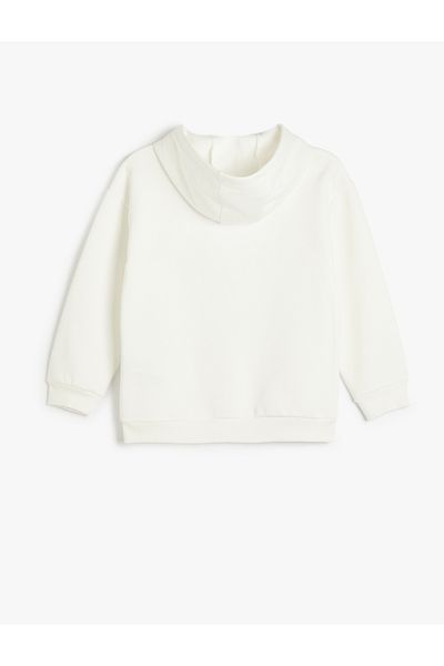 Koton Hooded Sweatshirt Long Sleeve Print Detailed Raised