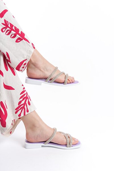 ARTI ARTI AYAKKABI MİA026-1602 Papuci de vacanță pentru femei, mov, cu pietre