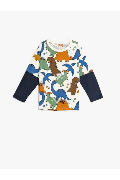 Koton Dinosaur Printed Long Sleeve T-Shirt - Crew Neck