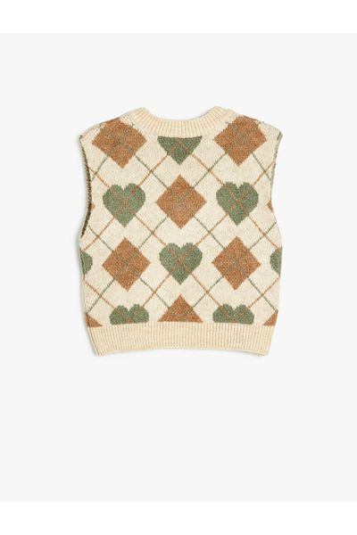 Koton V-Neck Diamond Patterned Knitwear Sweater
