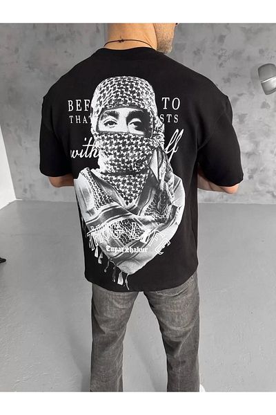 benimdünyam تي شيرت أسود مطبوع للجنسين