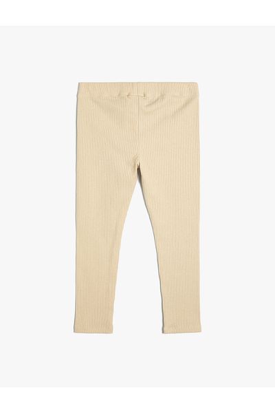 Koton Cotton Basic Tights - Ribbed and Elastic Waist with Applique Detail