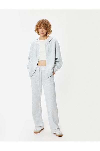 Koton Oversize Sweatpants with Wide Leg and Lace-Up Waist Ruffle Detail