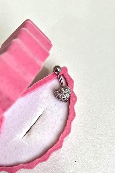 CERENY.CO Taşlı Kalp Göbek Piercing | Cerrahi Çelik