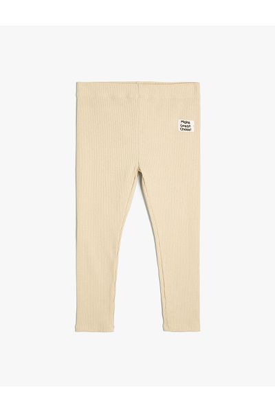 Koton Cotton Basic Tights - Ribbed and Elastic Waist with Applique Detail