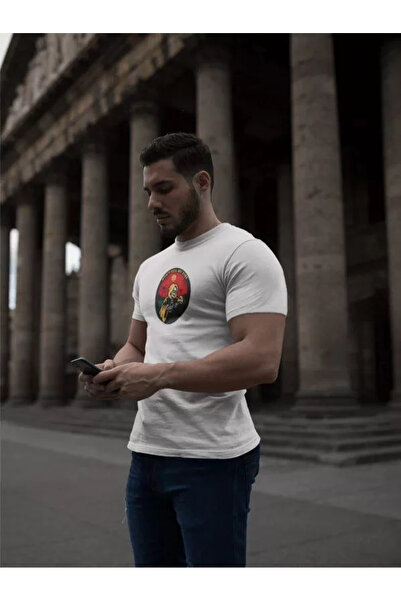 LUMİART تي شيرت كبير الحجم مطبوع برقبة دائرية للجنسين - أبيض