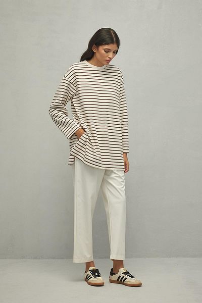 Fahhar Brown Striped Slit Sweatshirt