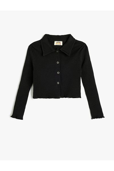 Koton Cotton Polo Collar Ribbed Long Sleeve Snap Closure