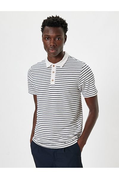 Koton Tricou cu gât polo, cu mânecă scurtă, cu nasturi, amestec de bumbac