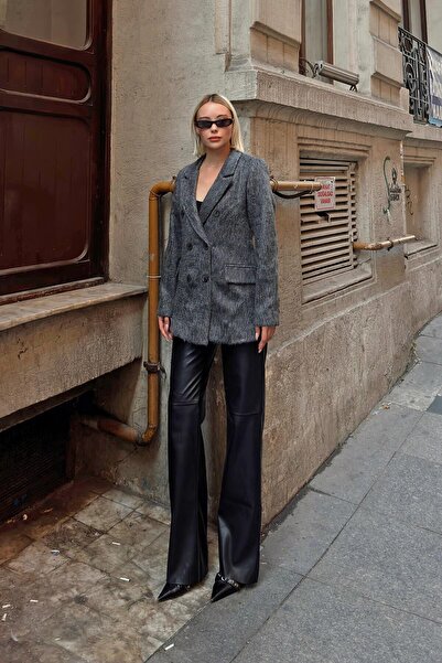 Swist Γυναικείο σακάκι με γένια με διπλό στήθος που κλείνει με κουμπιά