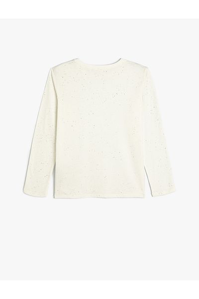 Koton Tricou cu mânecă lungă din bumbac cu decolteu cu sclipici