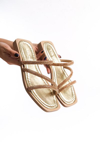 ARTI ARTI AYAKKABI MIA026-1602 Stone Detailed Daily Women's Gold Holiday Slippers