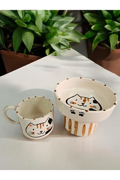 Soli Seramik High Ceramic Cat and Dog Dress - Food, Water Bowl and Matching Mug