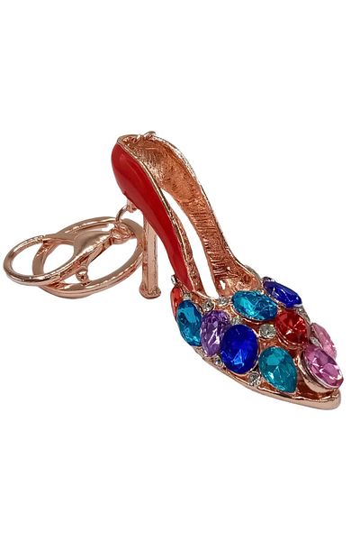 Dünyadan Hediyeler Red Crystal Stone Keychain Heeled Shoes - No.4