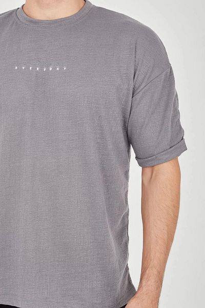 LUMİART Dvr Cosmetic Unisex Jacquard Fabric Comfortable Sleeve T-Shirt - Gray