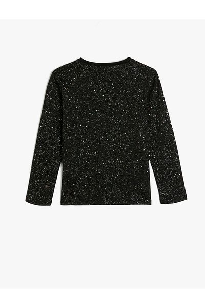Koton Tricou cu mânecă lungă din bumbac - Detaliu cu sclipici, Gât crew
