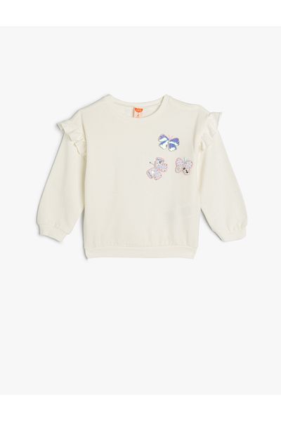 Koton Cotton Sweat - Butterfly Printed and Ruffle Detailed