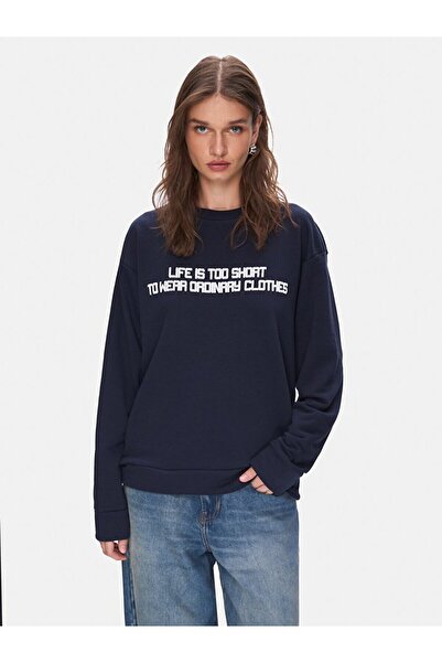 Ltb Slogan Crew Neck Long Sleeve Navy Blue Sweatshirt